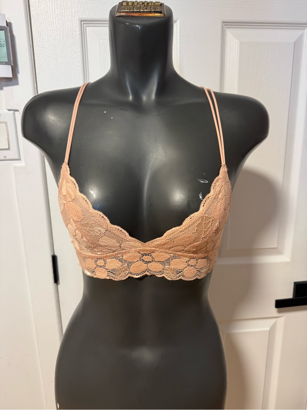 Lace Bralette with Double Straps - Peach
